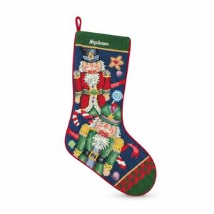 Festive Christmas Stocking
LANDS END Nutcracker 
Needlepoint Monogrammed Nephews